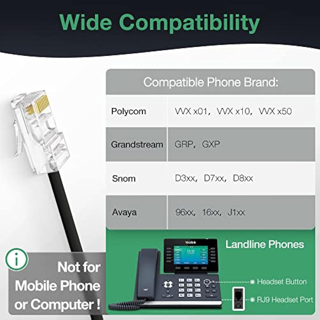 Yealink YHS34 Lite Mono Wired Office Headset | Noise-Canceling RJ9 Headset