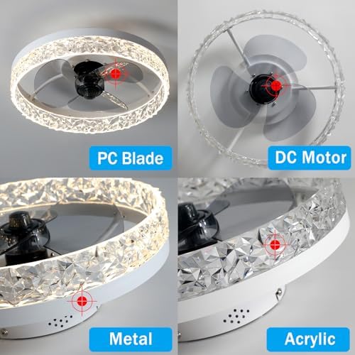 Exlafi Modern LED Ceiling Fan with Light - Dimmable 6-Speed White 40CM
