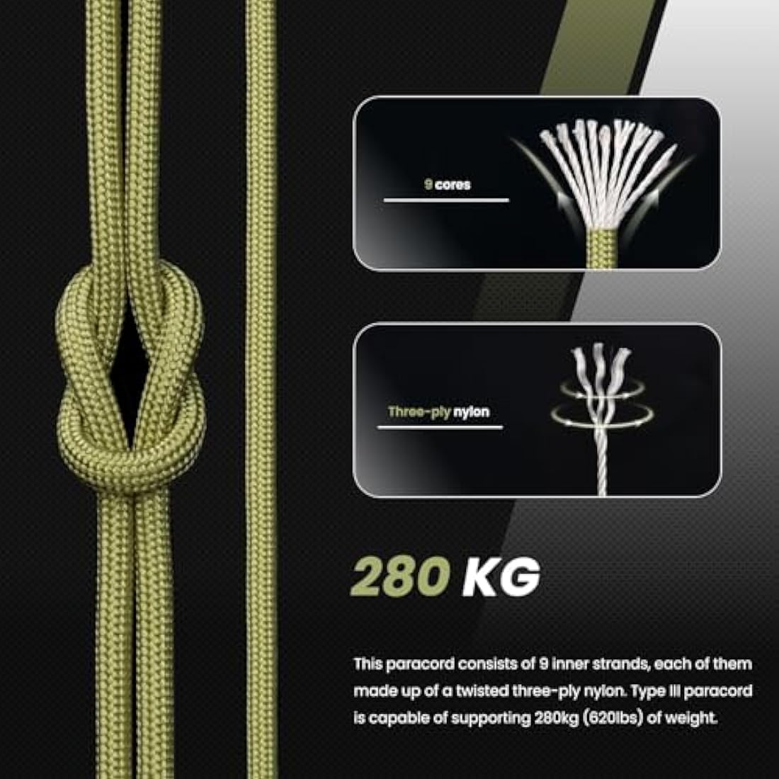 Abma Cord 4mm Type III Nylon Paracord – 9 Strands, 100m Rope