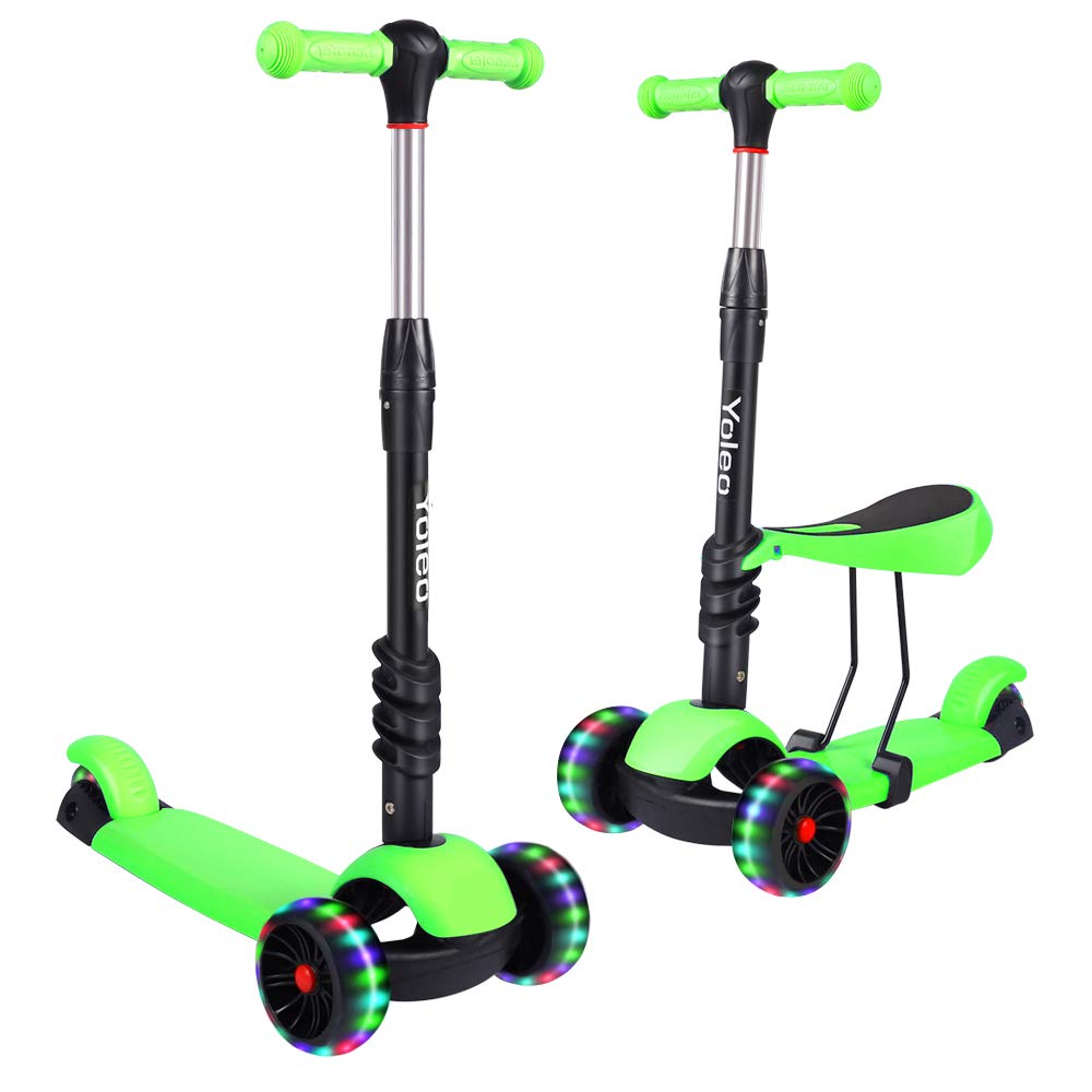 YOLEO 3-in-1 Kids Kick Scooter with Removable Seat and LED Wheels