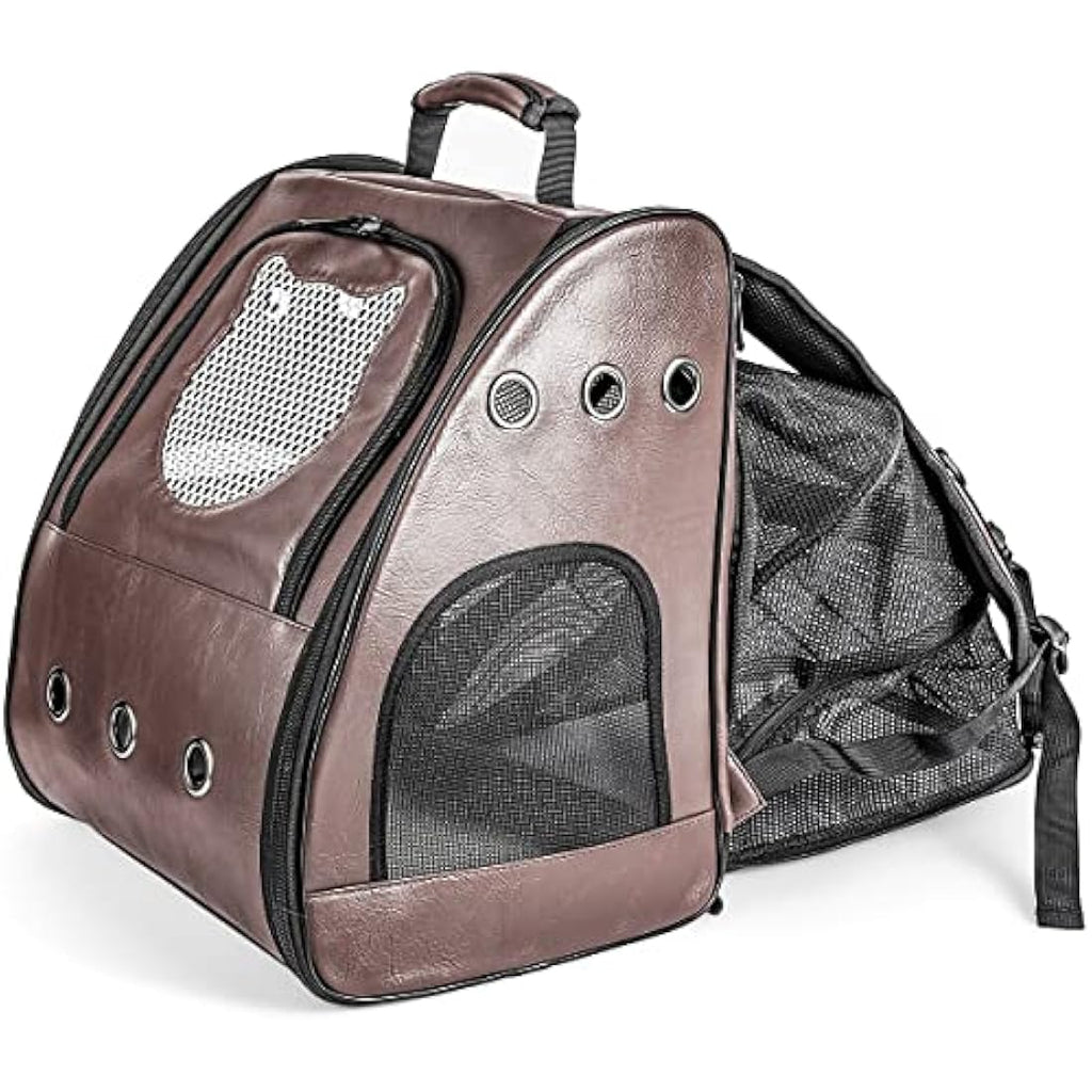 Jolof Store Large Cat Backpack – Expandable Leather Pet Carrier
