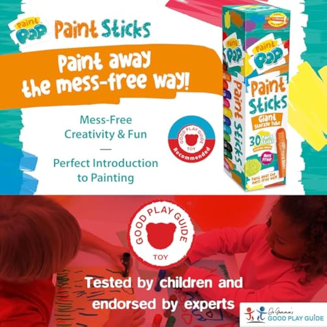 Paint Pop Paint Sticks for Kids – 30 Pack Mess-Free Assorted Colours