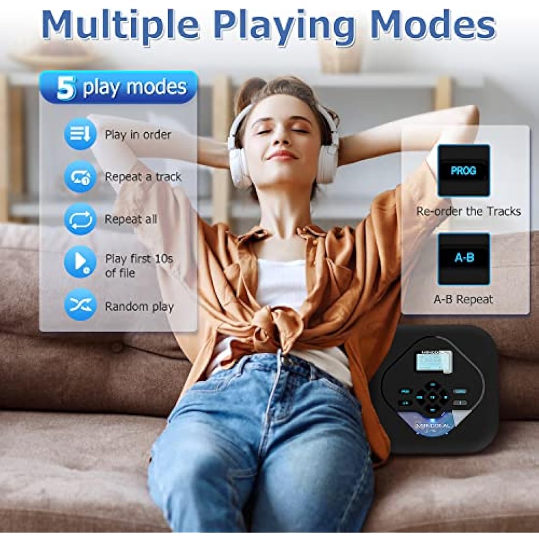 MONODEAL Portable Bluetooth CD Player with Speakers and CD Burning Function