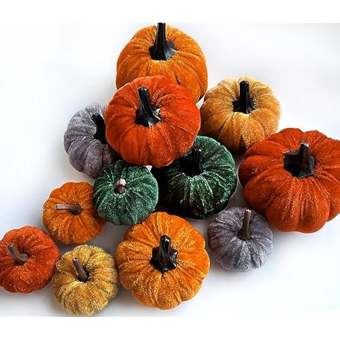 12Pcs Faux Velvet Pumpkins – Rustic Fall Harvest Decor