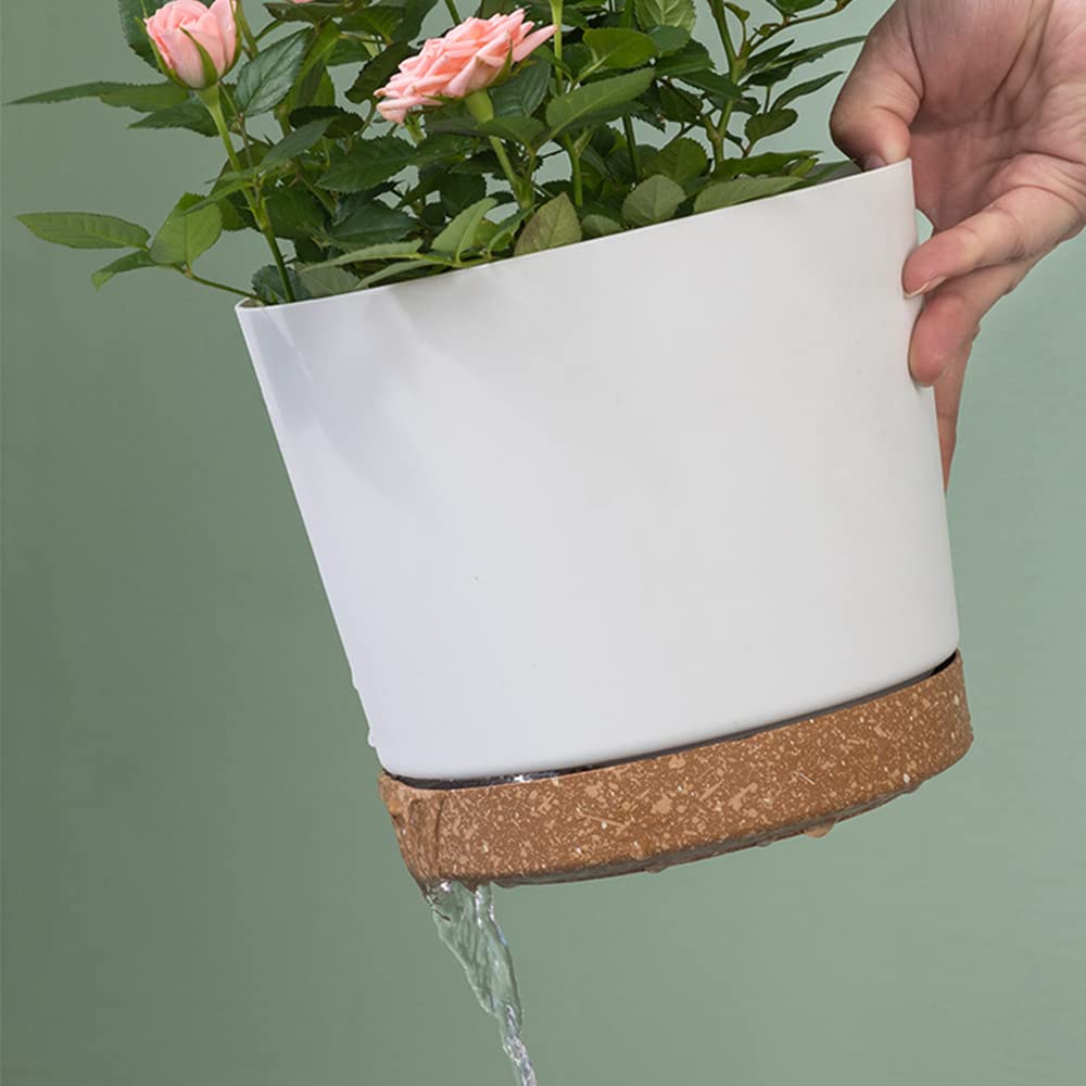 ZMTECH 30.5cm Modern Plastic Plant Pots with Drainage - Set of 2, Green