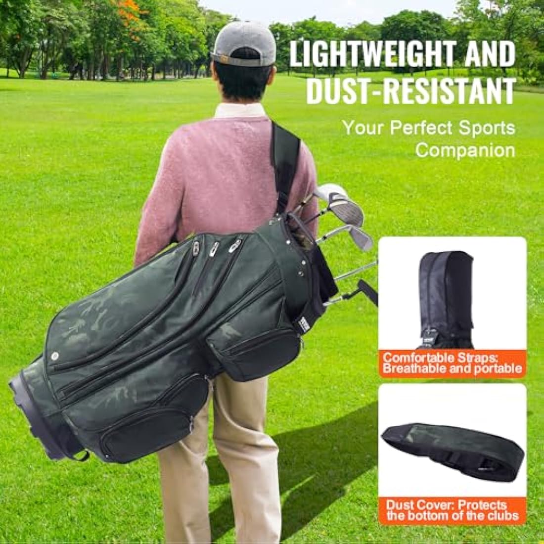 VEVOR 14-Way Golf Cart Bag | Waterproof 600D Nylon Organizer – Army Green