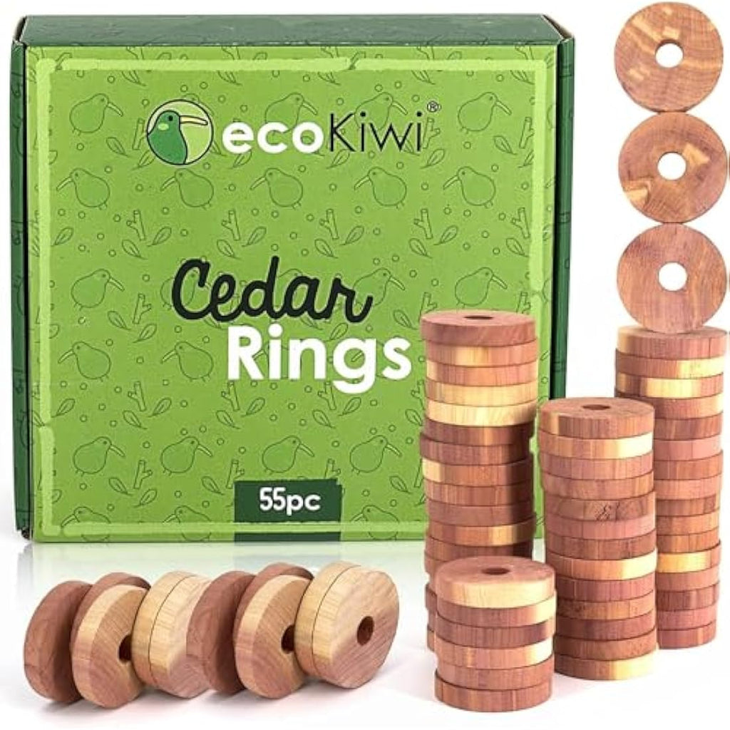 ecoKiwi Cedar Moth Repellent Rings - 55 Pack Natural Red Cedarwood
