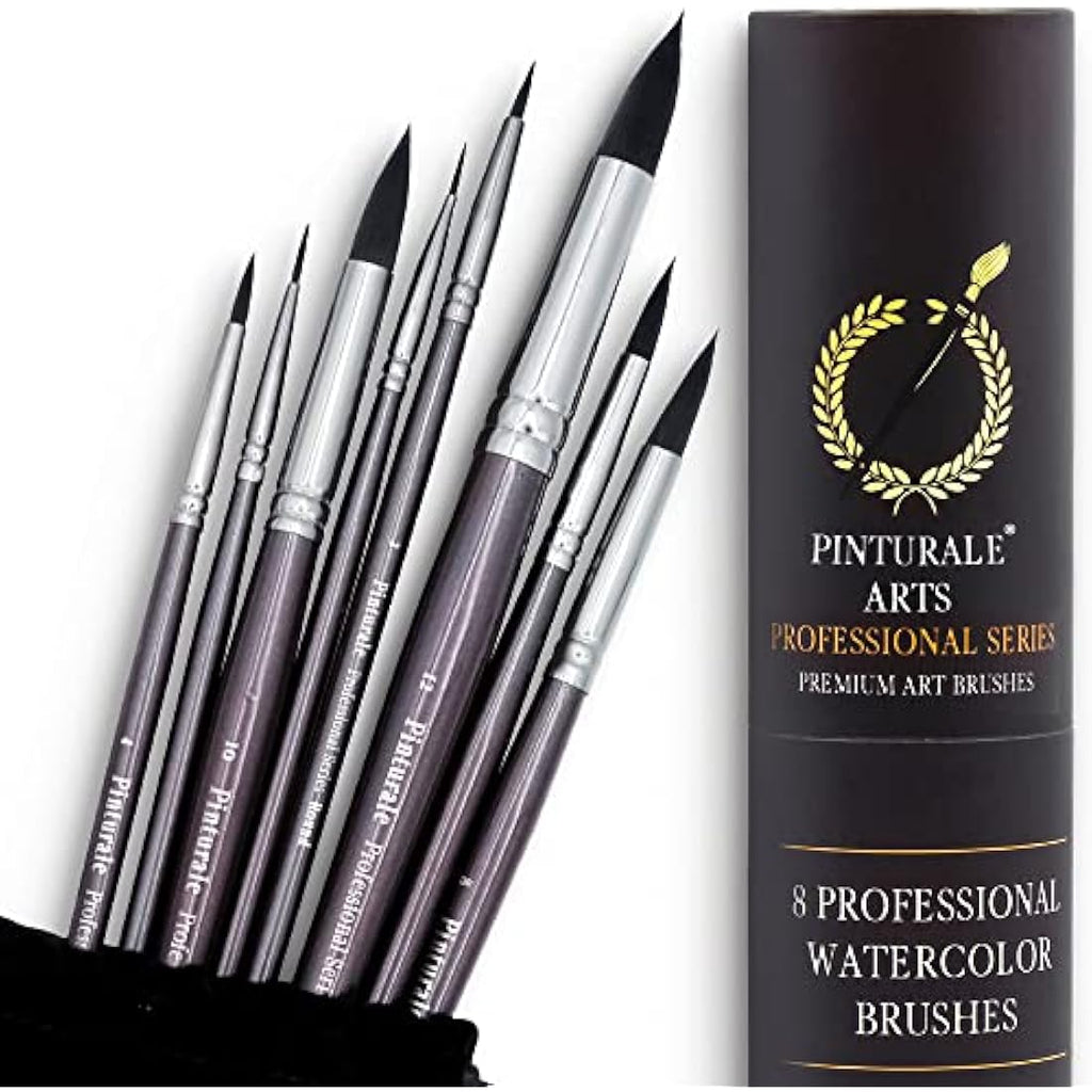 Pinturale Arts 8pc Professional Watercolour Brushes - Synthetic Round Set