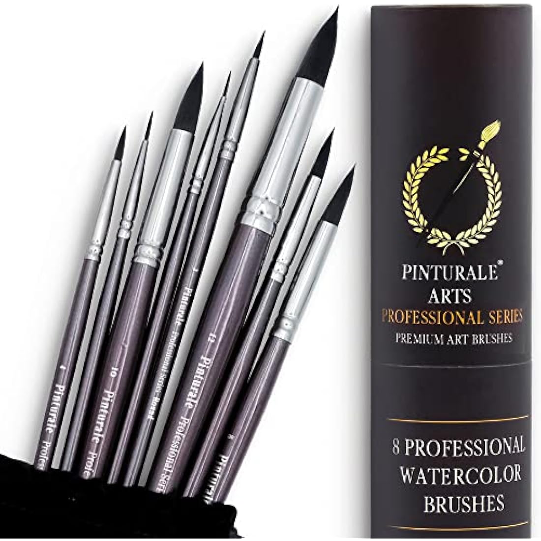 Pinturale Arts 8pc Professional Watercolour Brushes - Synthetic Round Set