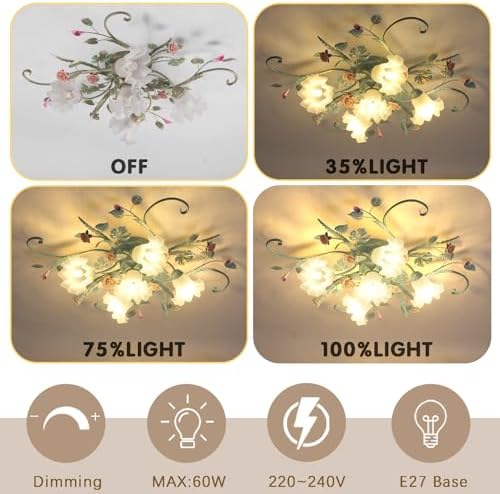 Vintage Floral Ceiling Light – Pink Ceramic Rose Chandelier