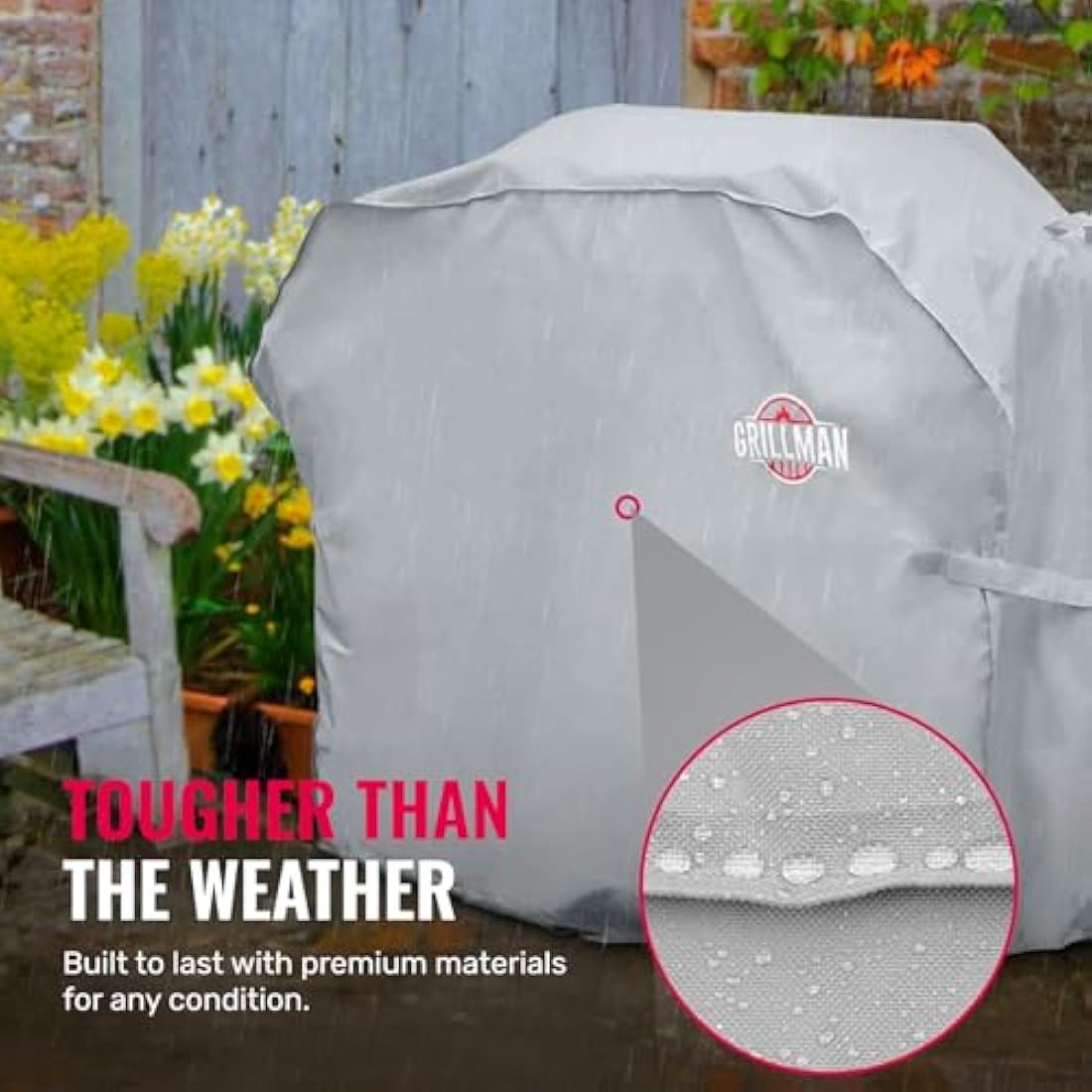 Grillman Heavy Duty BBQ Cover – Waterproof & Wind-Resistant, Grey
