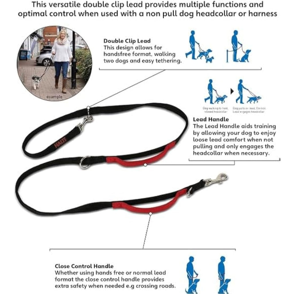 HALTI Control Lead - Large Black Double-Ended Dog Training Leash