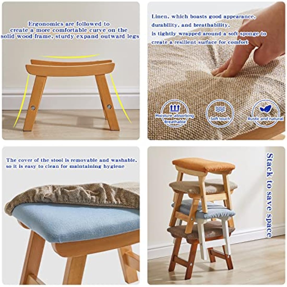 Jolof Store Wooden Footstool – Padded Beech Wood Ottoman with Beige Cover