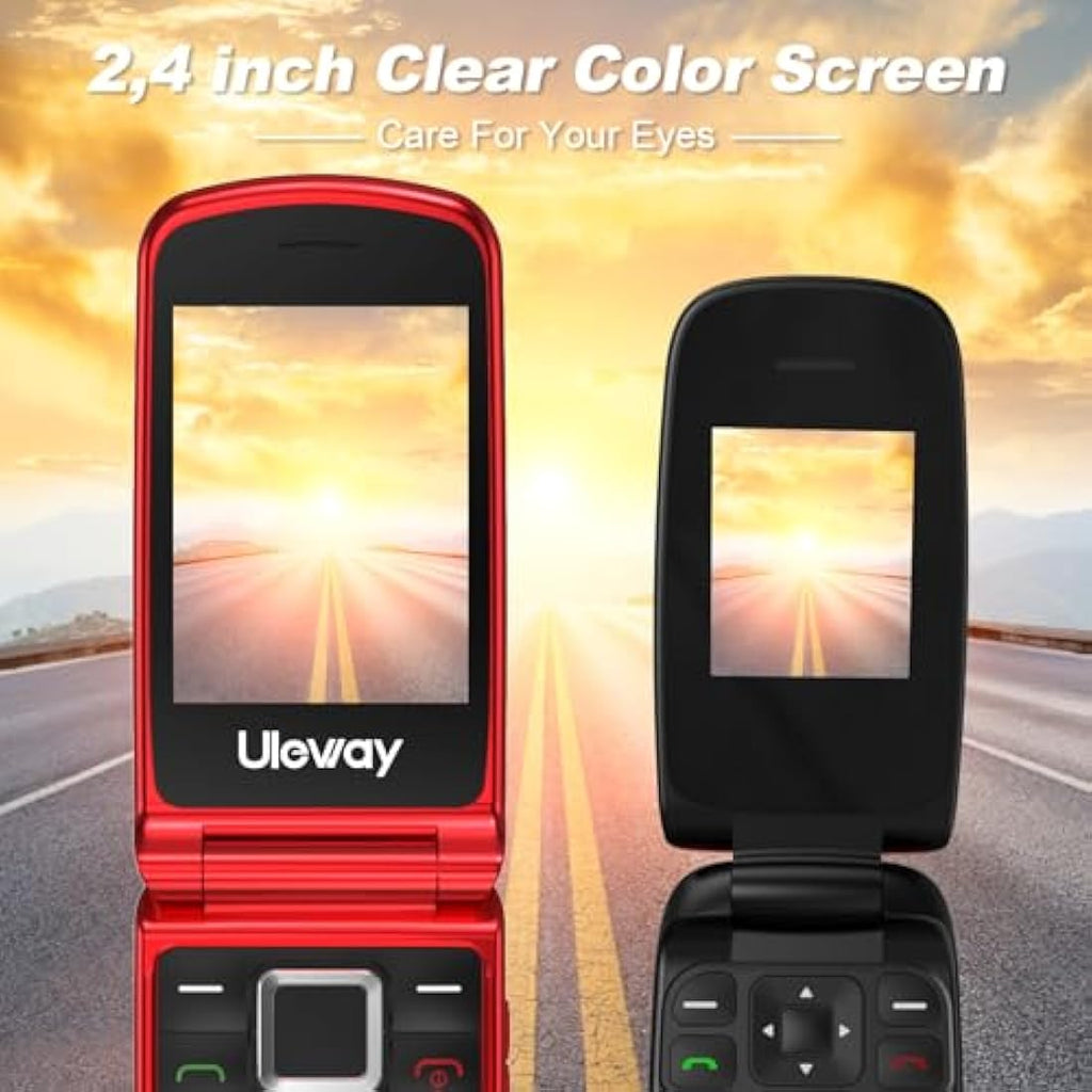 Uleway Senior Flip Mobile Phone – Big Button Unlocked SOS Phone, Red