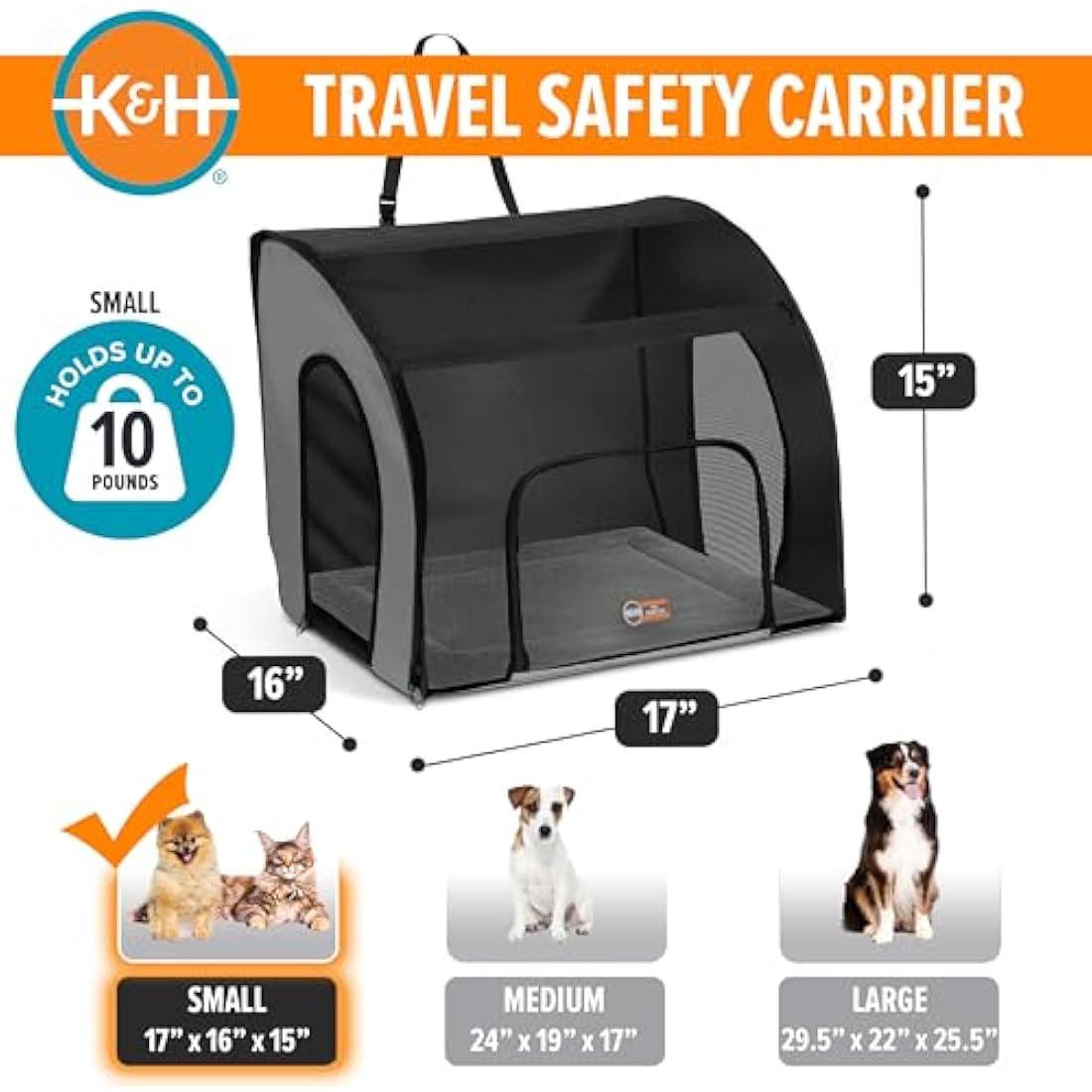 K&H Pet Products Travel Safety Carrier – Soft-Sided Car Seat Kennel, Small