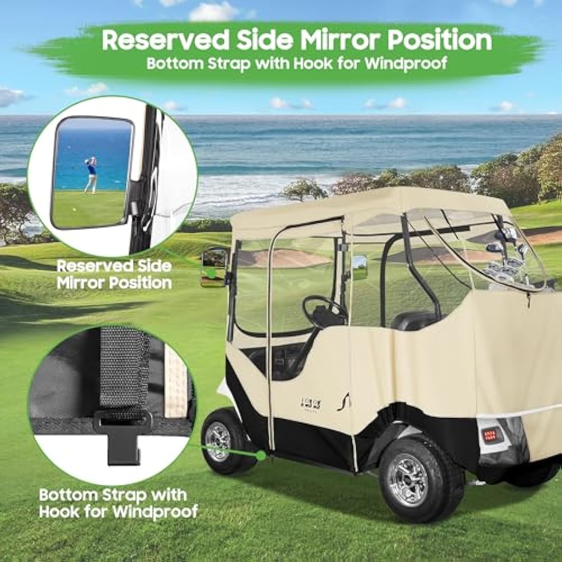 10L0L 2-Passenger Golf Cart Enclosure for EZGO TXT RXV | 600D Waterproof
