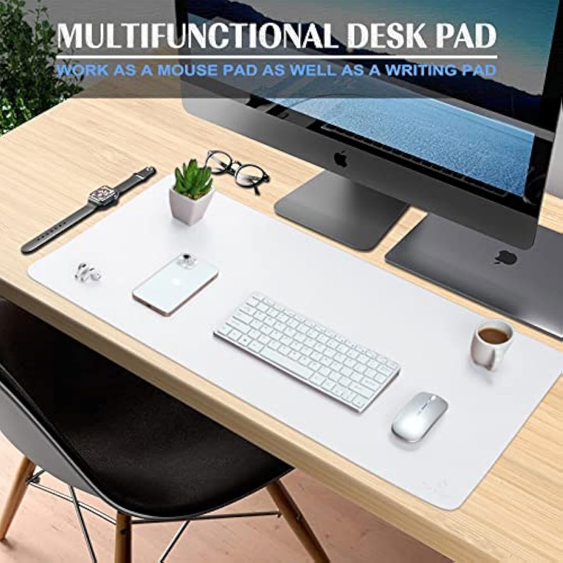 K KNODEL Leather Desk Mat | Dual-Sided Waterproof Office Pad, 80x40cm White