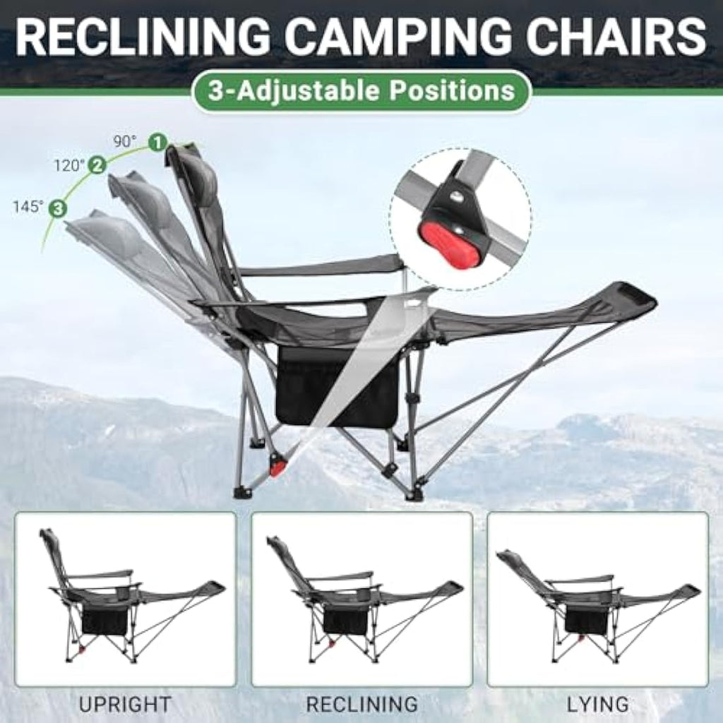 WEJOY Folding Recliner Camping Chair with Detachable Footrest – Grey Black