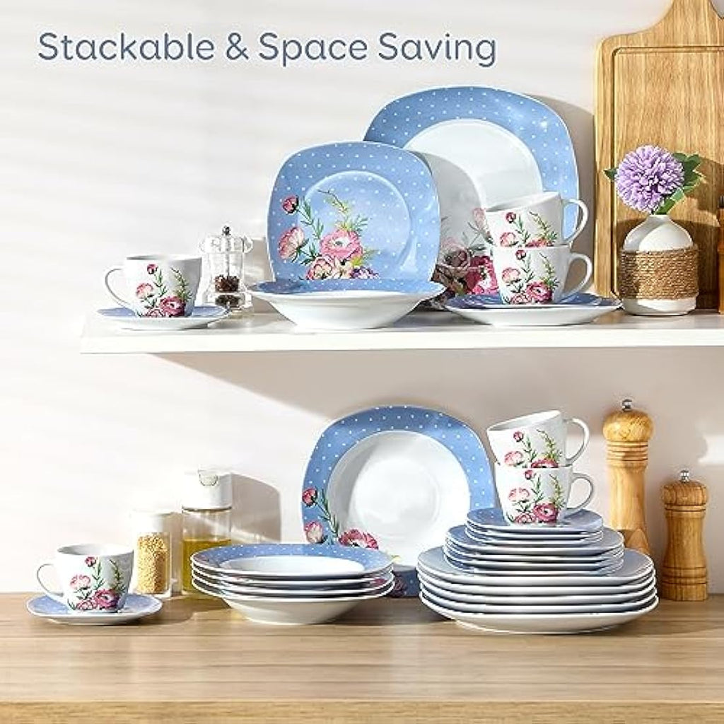 VEWEET Hannah 30-Piece Porcelain Dinner Set | Floral Service for 6