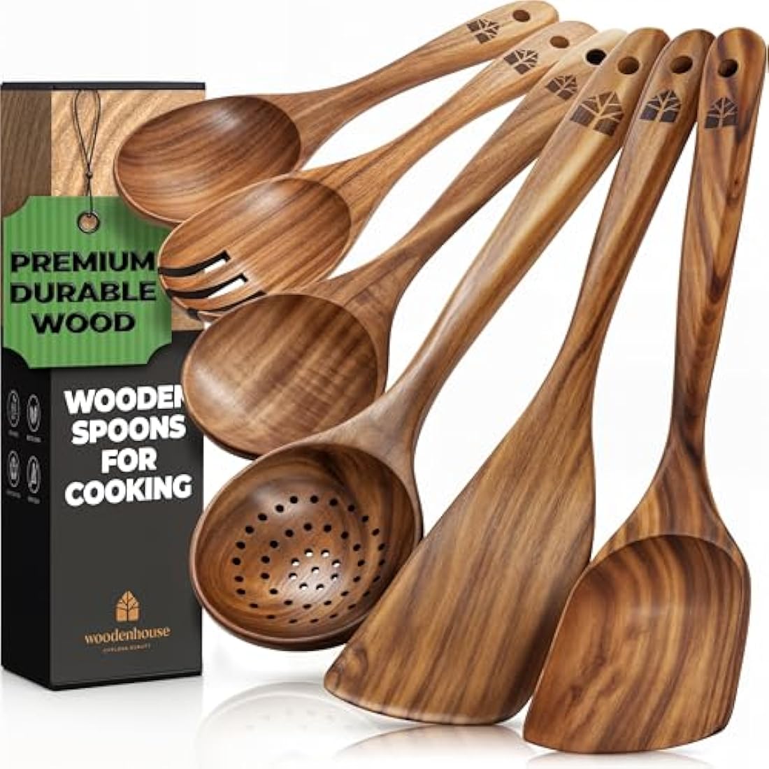 6-Piece Teak Wooden Utensil Set | Non-Stick Cooking Spoons