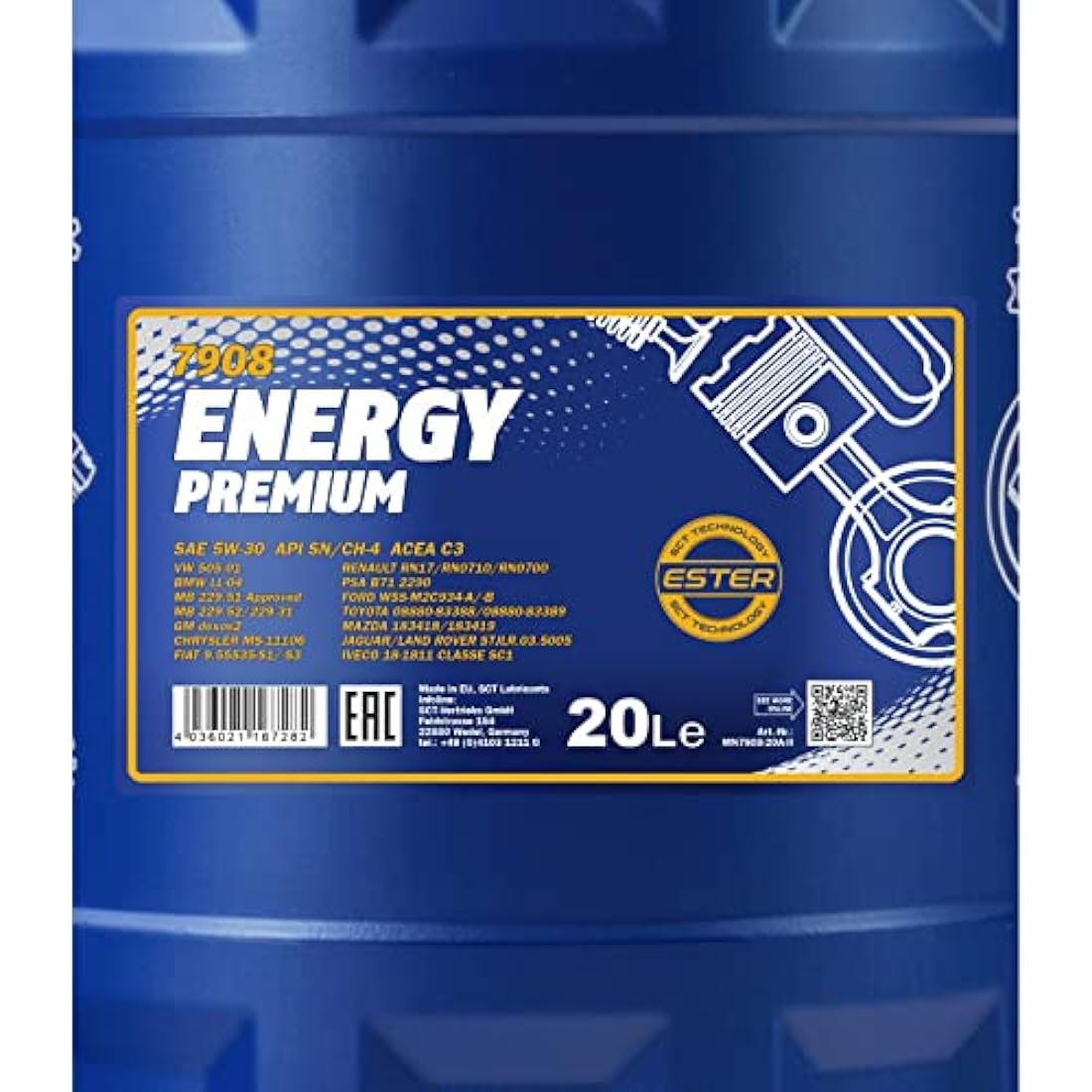 Mannol 5W-30 Energy Premium Synthetic Engine Oil C2/C3 - 20 Litre