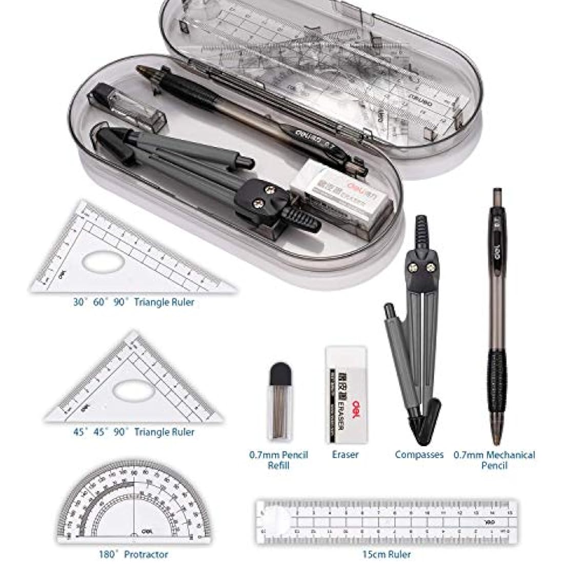 Jolof Store 10-Piece Geometry Math Set with Compass and Rulers