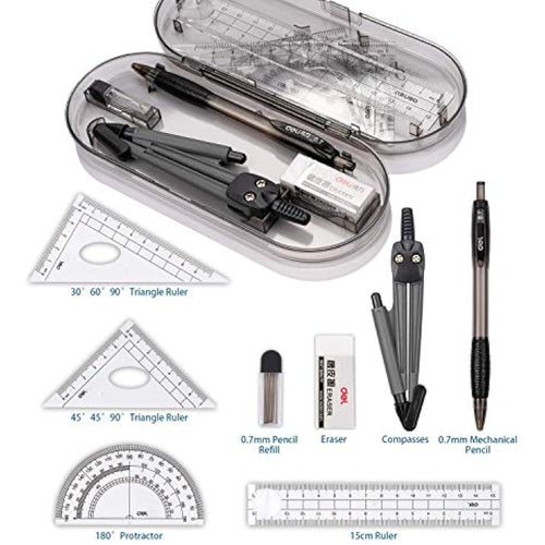 Jolof Store 10-Piece Geometry Math Set with Compass and Rulers