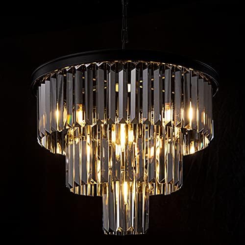Wellmet 20" Smoked Black Crystal Chandelier | 3-Tier Modern 7-Light Fixture