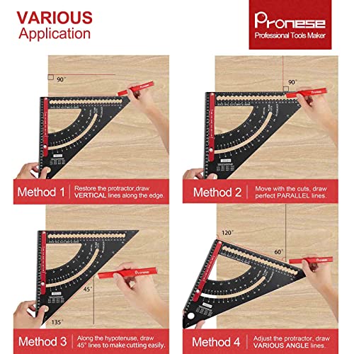 Pronese 12-Inch Adjustable Roofing Square – Aluminum Rafter Square Set