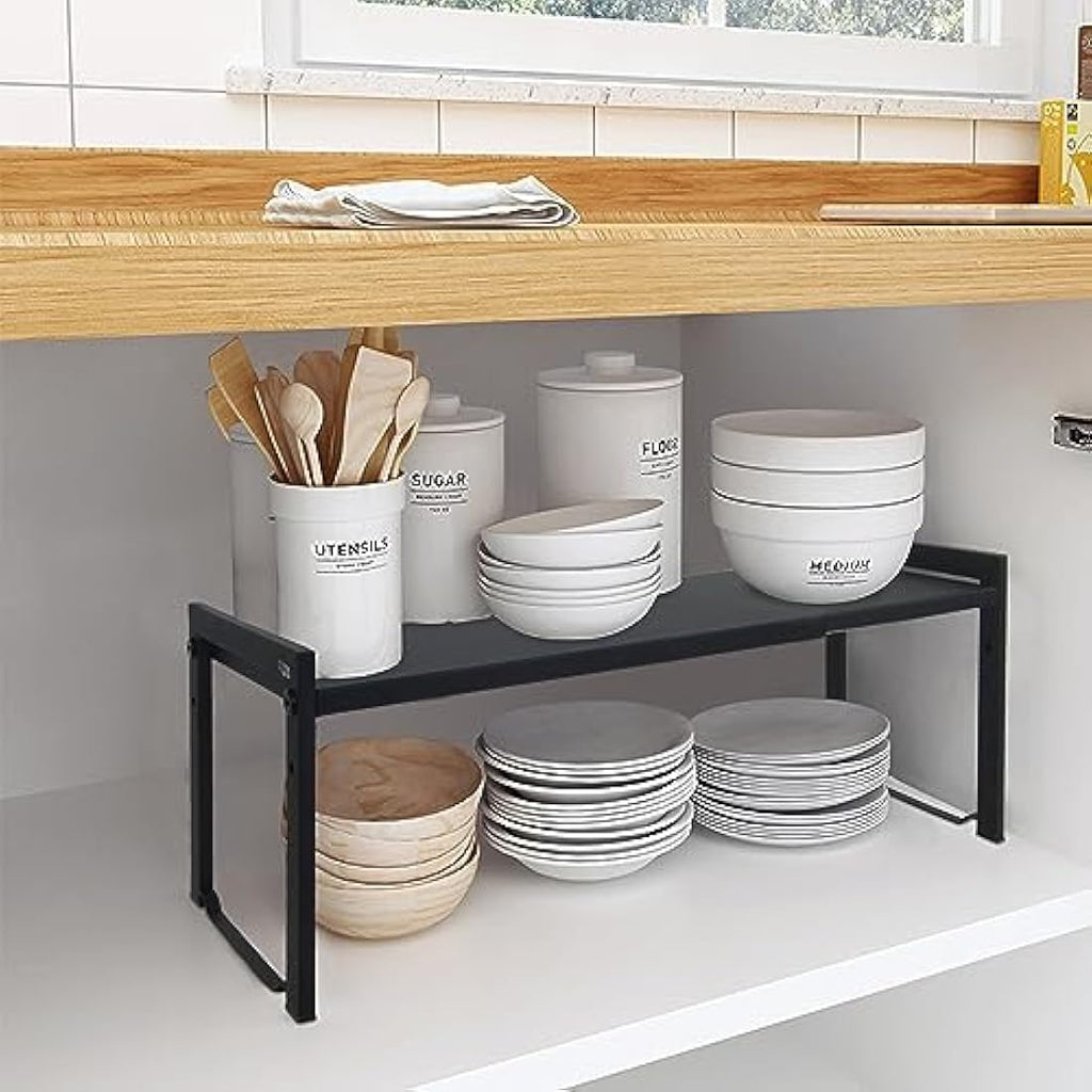 Goodsnetic Expandable Kitchen Cabinet Shelf – Heavy Duty Metal Organizer