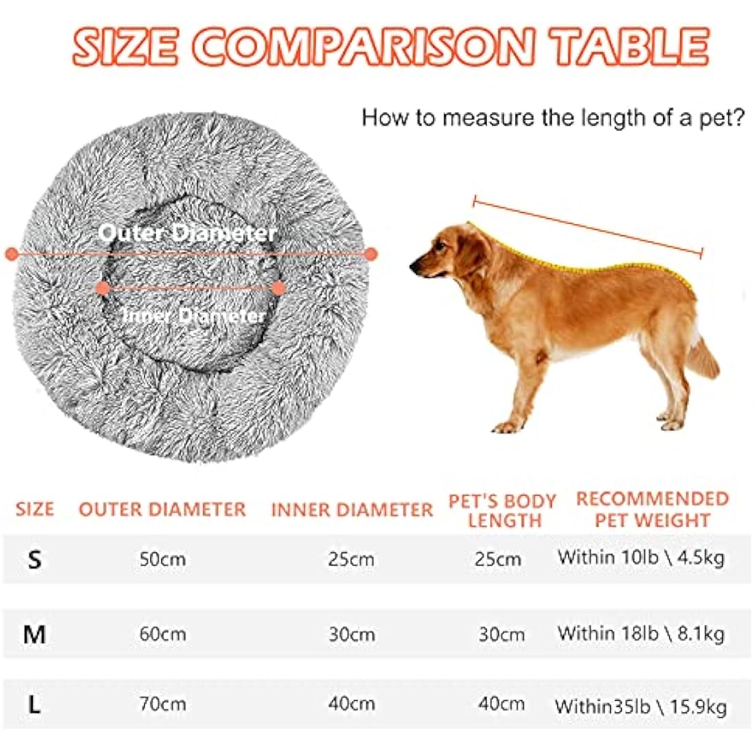 Calming Donut Dog Bed – 70cm Washable Plush Pet Cushion