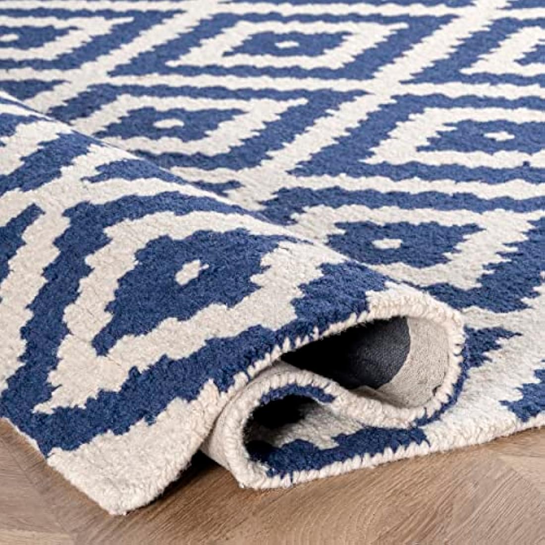 nuLOOM Kellee Geometric Wool Rug – Hand Tufted Navy Accent Rug, 2x3