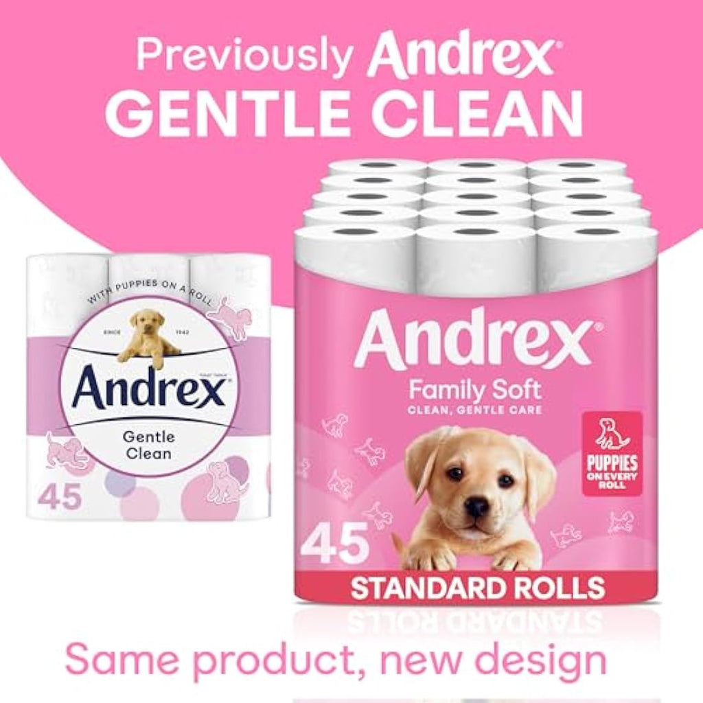 Andrex Family Soft Toilet Tissue – Bulk Pack of 45 Toilet Rolls
