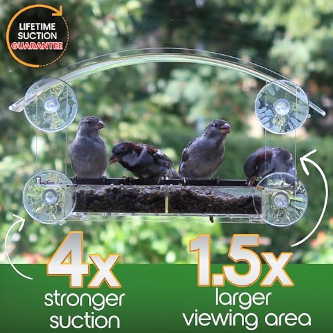 Homebird Window Bird Feeder with Strong Suction Cups and Removable Tray