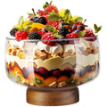 NiHome 123oz Large Glass Trifle Bowl with Elegant Acacia Wood Stand