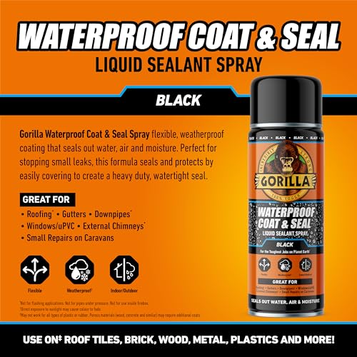 Gorilla Waterproof Coat & Seal Spray – Black Liquid Rubber Sealant, 450ml