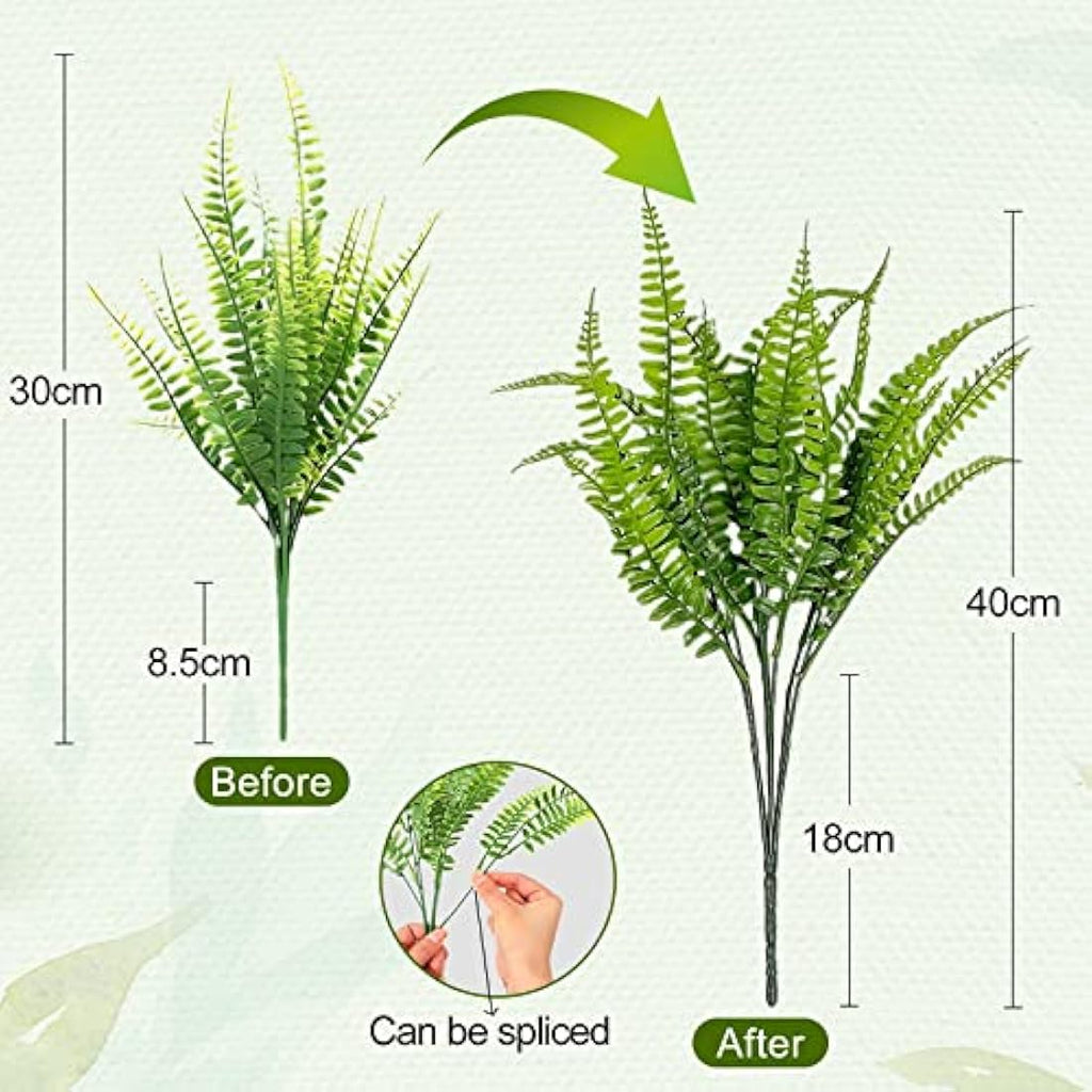 Jolof Store Artificial Boston Fern Plants - 12Pcs Faux Greenery Bushes