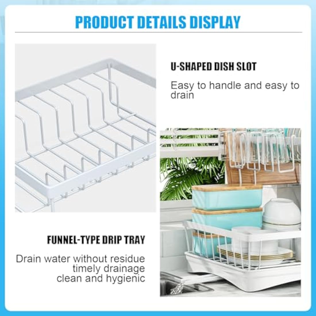 2-Tier Dish Drying Rack – Rustproof Carbon Steel Drainer, White