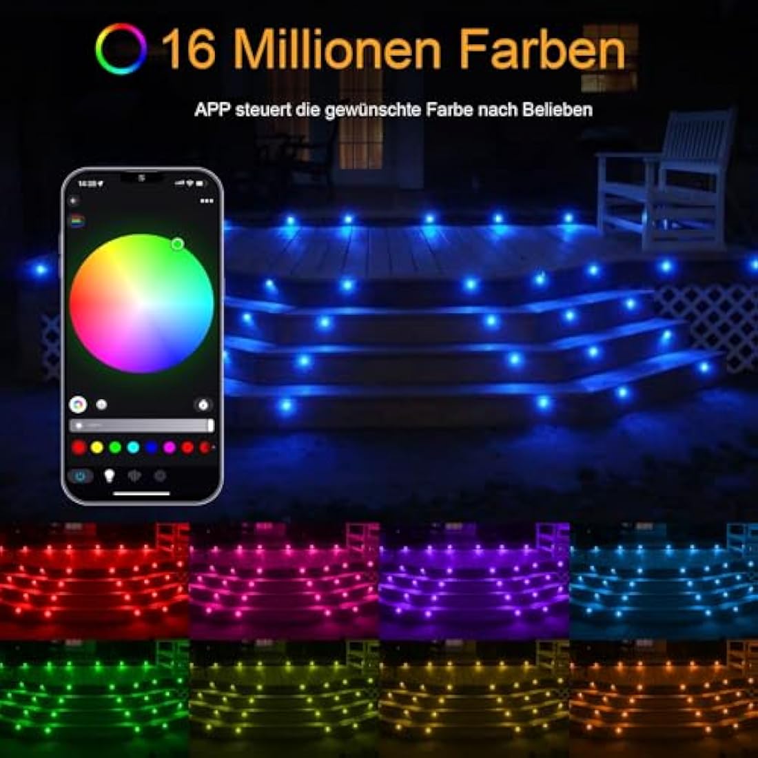 RGB LED Deck Lights - IP67 Waterproof Smart Patio Lighting 30pk