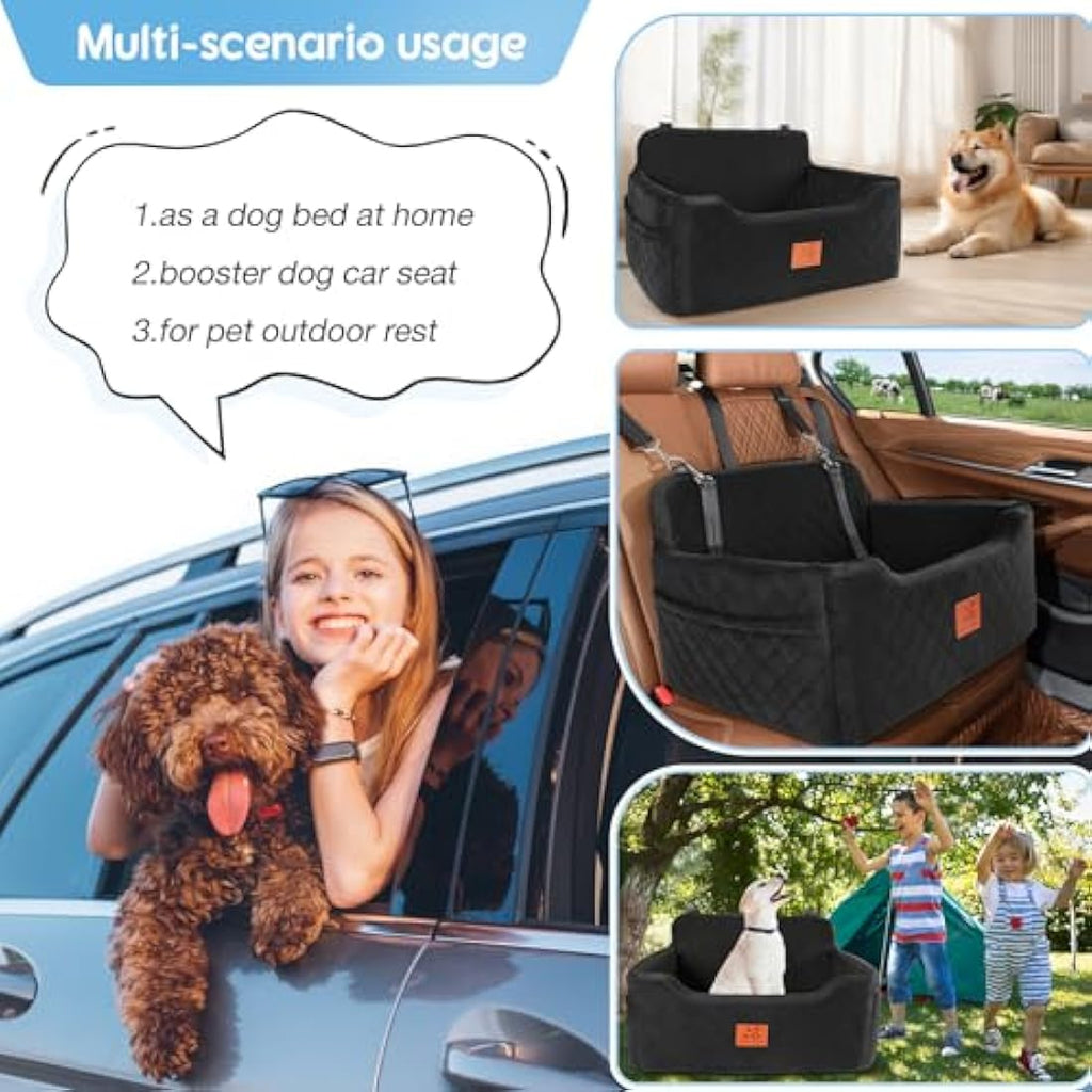 Dog Booster Car Seat – Large Washable Pet Travel Bed, Black