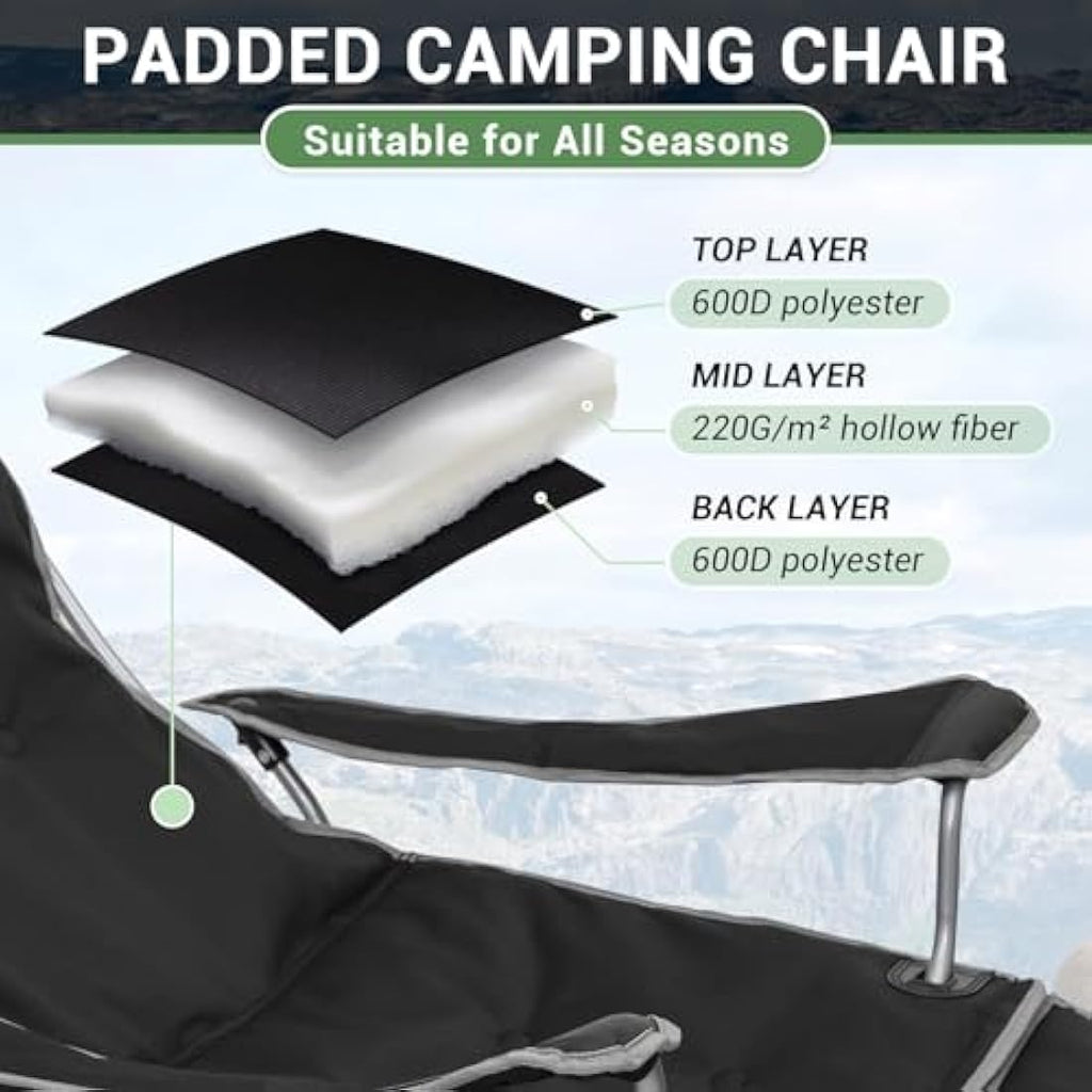 #WEJOY Folding Reclining Camping Chairs with Footrest, Black, Set of 2