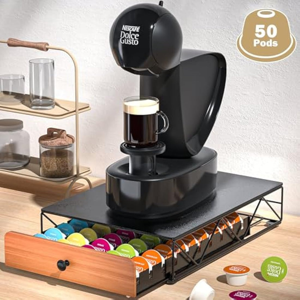 HFHOME Metal Coffee Pod Holder Drawer for 50 Nespresso Vertuo Capsules