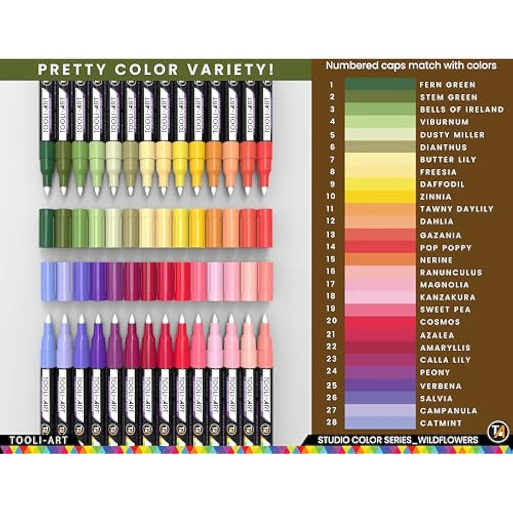 TOOLI-ART 28 Wildflower Acrylic Paint Pens – 0.7mm Extra Fine Tip Markers