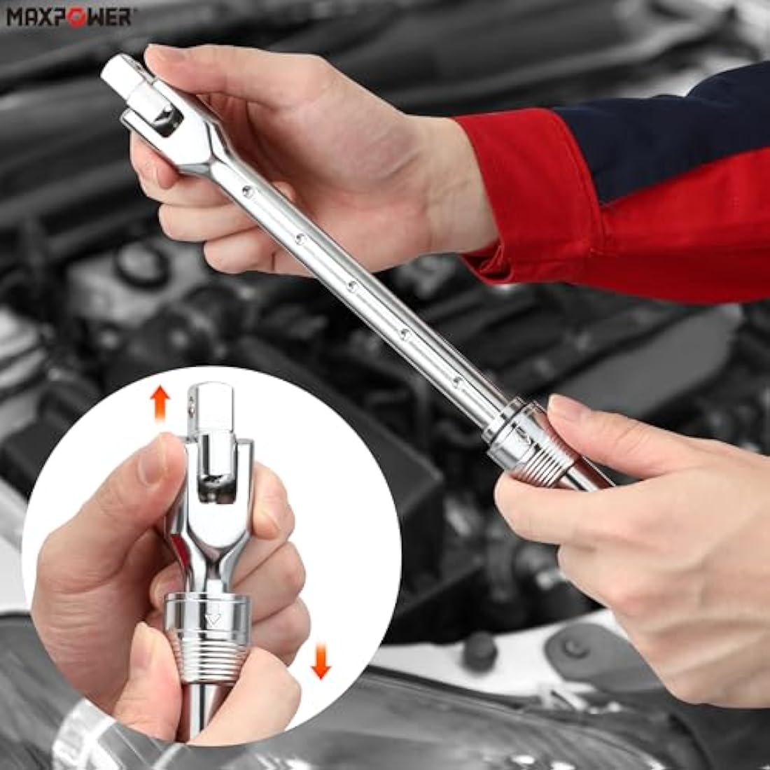 MAXPOWER 1/2-Inch Drive Telescopic Breaker Bar – Extendable Flex Handle