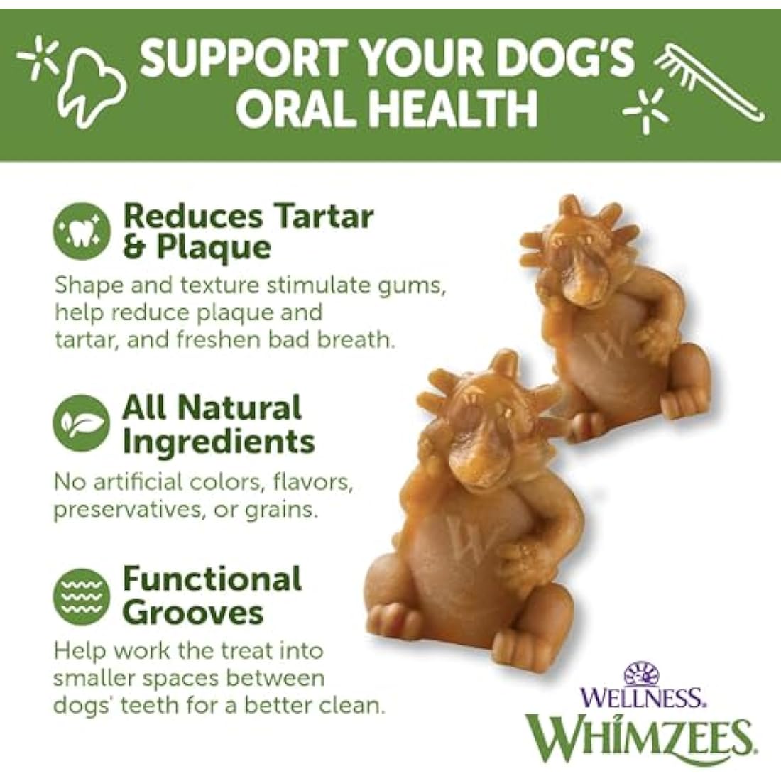 WHIMZEES Natural Dental Dog Treats – Hedgehog Shape, Large (7 Count)