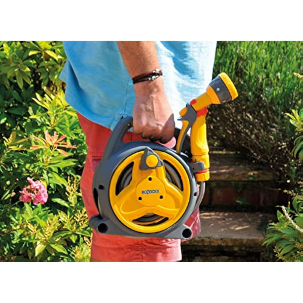 Hozelock Pico Reel 10m Compact Garden Hose Reel with Multi Spray Gun