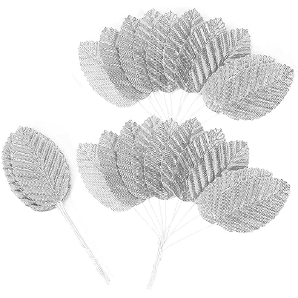 200Pcs Silver Artificial Silk Rose Leaves for DIY Crafts