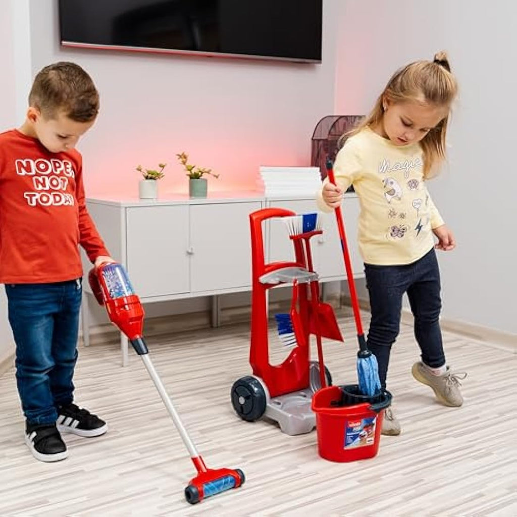 Theo Klein Vileda Broom Trolley & Upright Vacuum Cleaner Toy Set