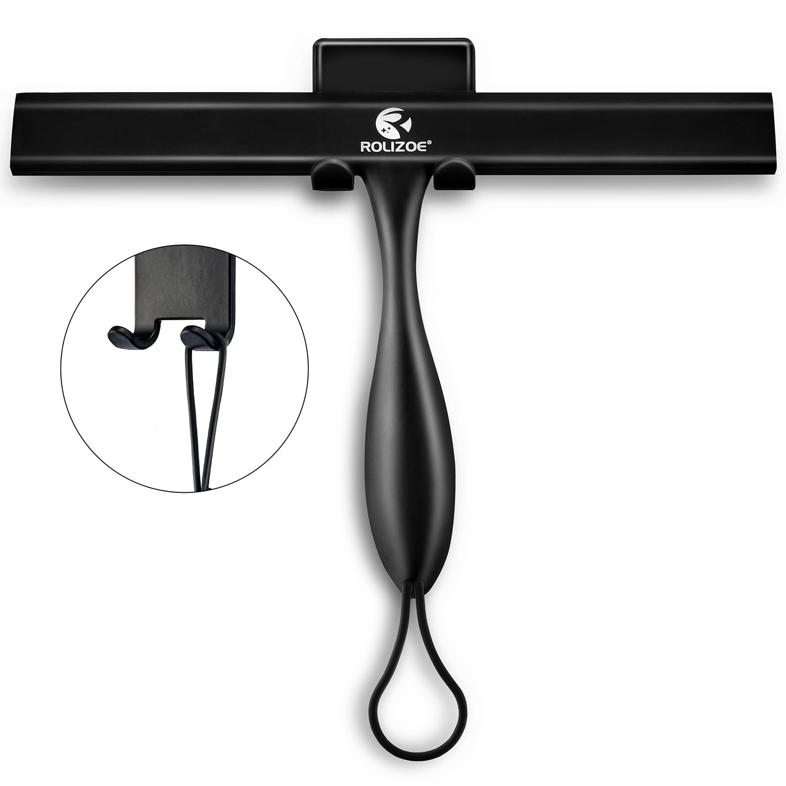 ROLIZOE Silicone Shower Squeegee for Glass Doors | Streak-Free Black