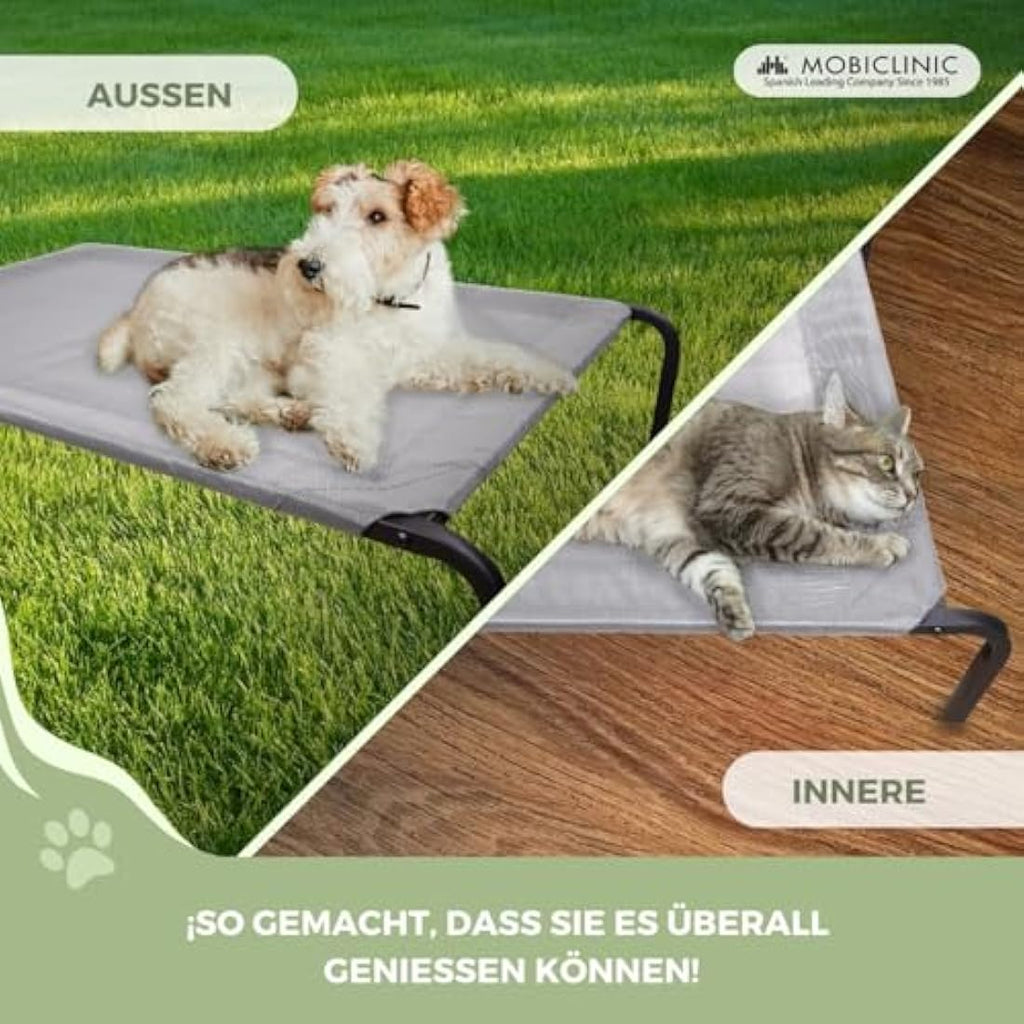 Mobiclinic Cleo Elevated Dog Bed | Cooling Outdoor Pet Cot, Grey